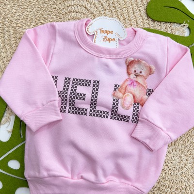    Inverno 2025 - Conj. Blusa "Hello" e Calça Legging - Rosa e Marrom